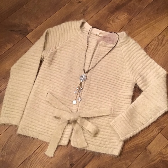 THICK FURRY CARDIGAN WITH WAIST TIE - Picture 6 of 8